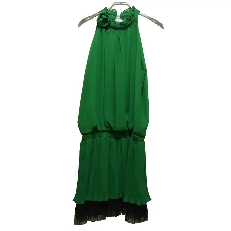 

Sexy Halter Dress Women Chiffon Dresses Women New Fashion Chiffon Hem Lace Dress Green Party Dress