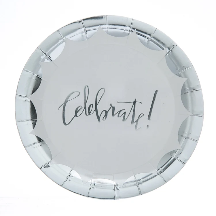 silver celebrate Золотая Праздничная бумажная тарелка, одноразовая тарелка для свадьбы, дня рождения, вечерние принадлежности для детского душа, декор для детей, одноразовая посуда - Цвет: silver celebrate