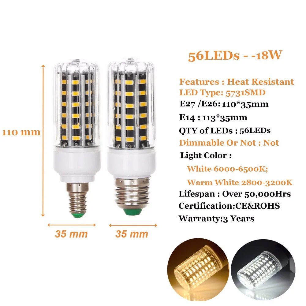 Светодиодный Светодиодная лампа Кукуруза лампы E27 E14 10W 18W 25W 30W 36W 5731 5730 SMD ярко