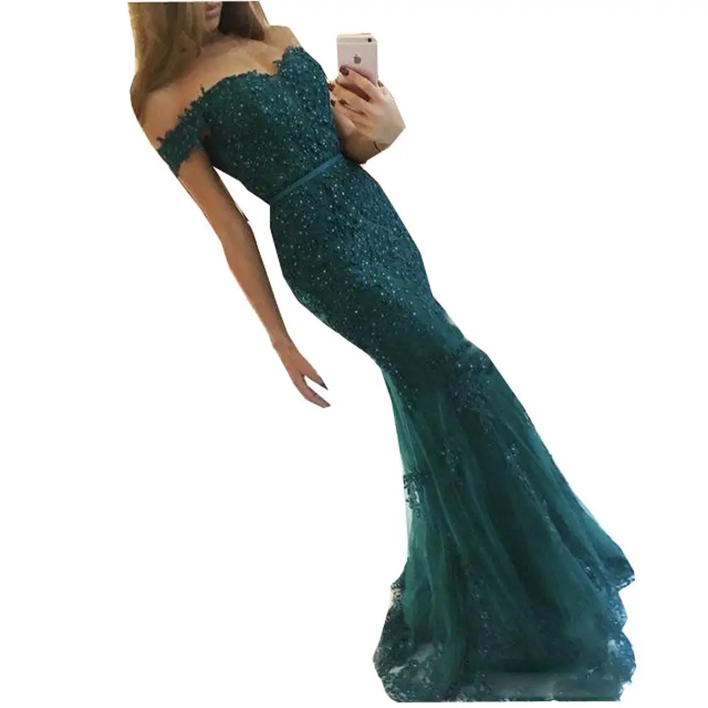 Темно-зеленое вечернее платье vestidos largos кружевное бисерное ислам Дубаи Ливан Русалка Элегантное длинное вечернее платье