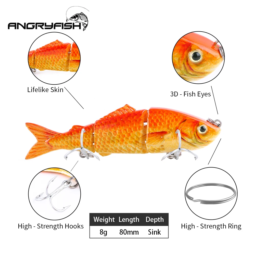 ANGRYFISH горячая Распродажа 80 мм 8 г рыболовные приманки 3 сегмента Реалистичная