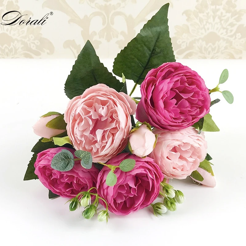 rose A Шелк, розы, пионы, искусственные цветы, Красивый букет Флорес для свадьбы, вечеринки, украшения дома, свадьбы, искусственные цветы - Цвет: rose A