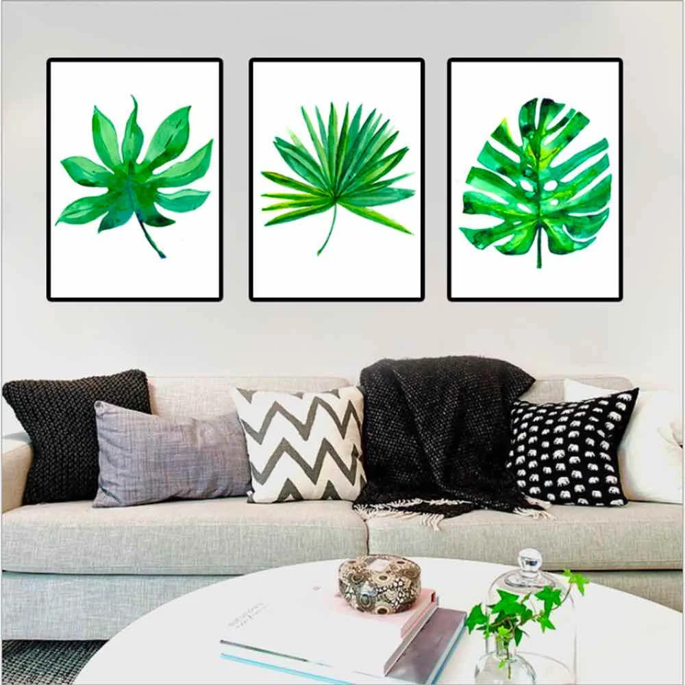 

HAOCHU Green Tropical Leaf Canvas Painting Living Room Home Decor Painting Print Poster Simple Nordic Wall Picture