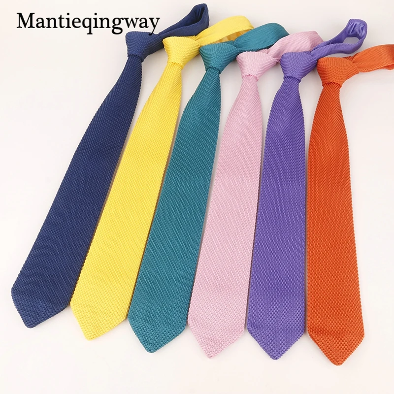 Mantieqingway твердые тонкие галстуки мужские трикотажные шеи для свадьба 7 см модные