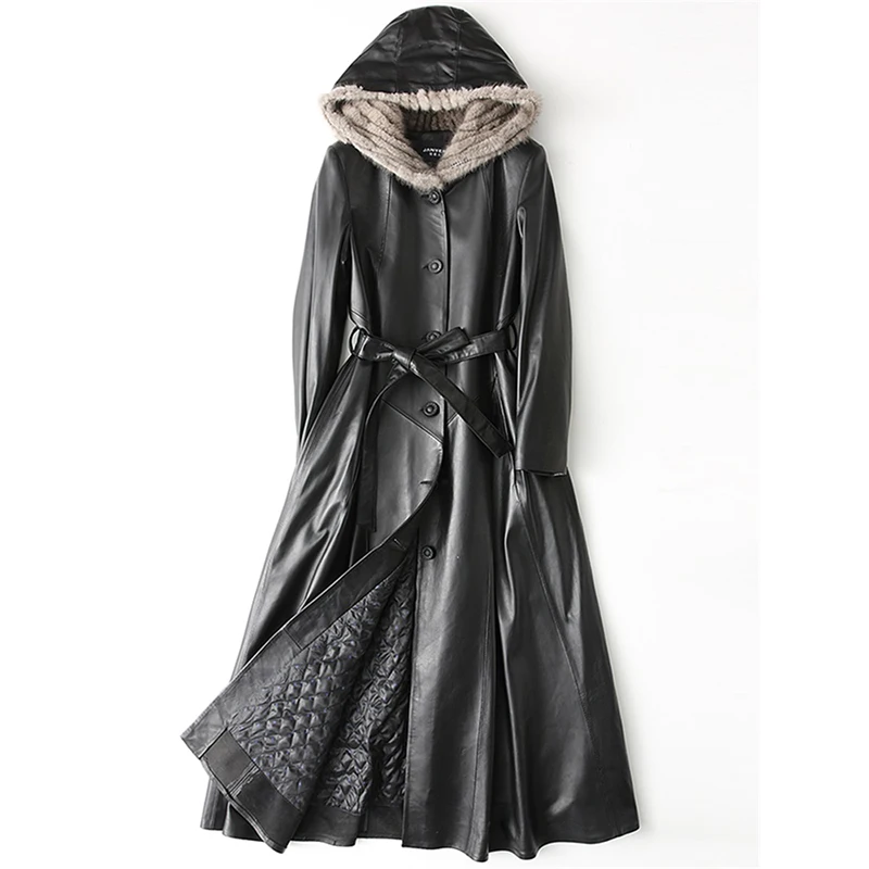 2020 Новое тонкое пальто из овечьей кожи натуральной Женский Осенний кожаный Тренч