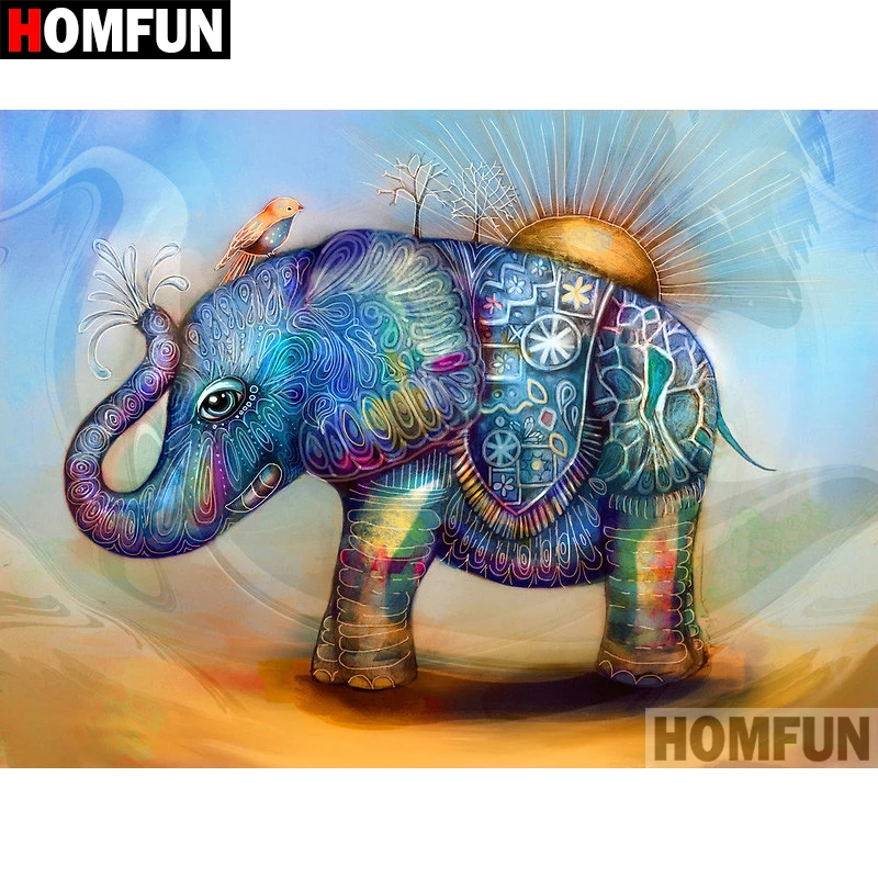 Алмазная 5D картина HOMFUN сделай сам полноразмерная/круглая вышивка Красочный Слон