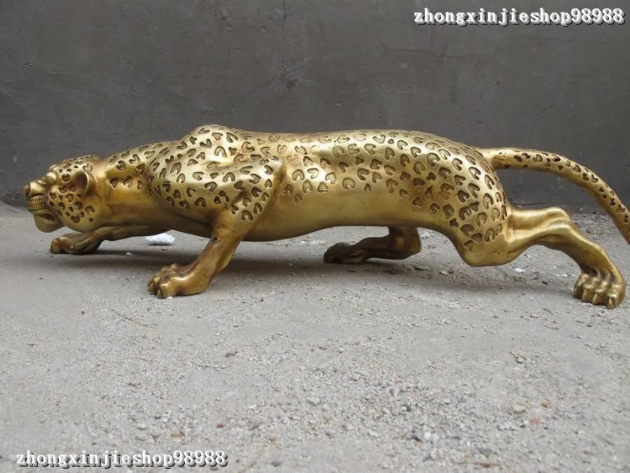 

wholesale Retro bronze factory outlets 28"Chinese pure Brass Potential prey leopard panther animal statue