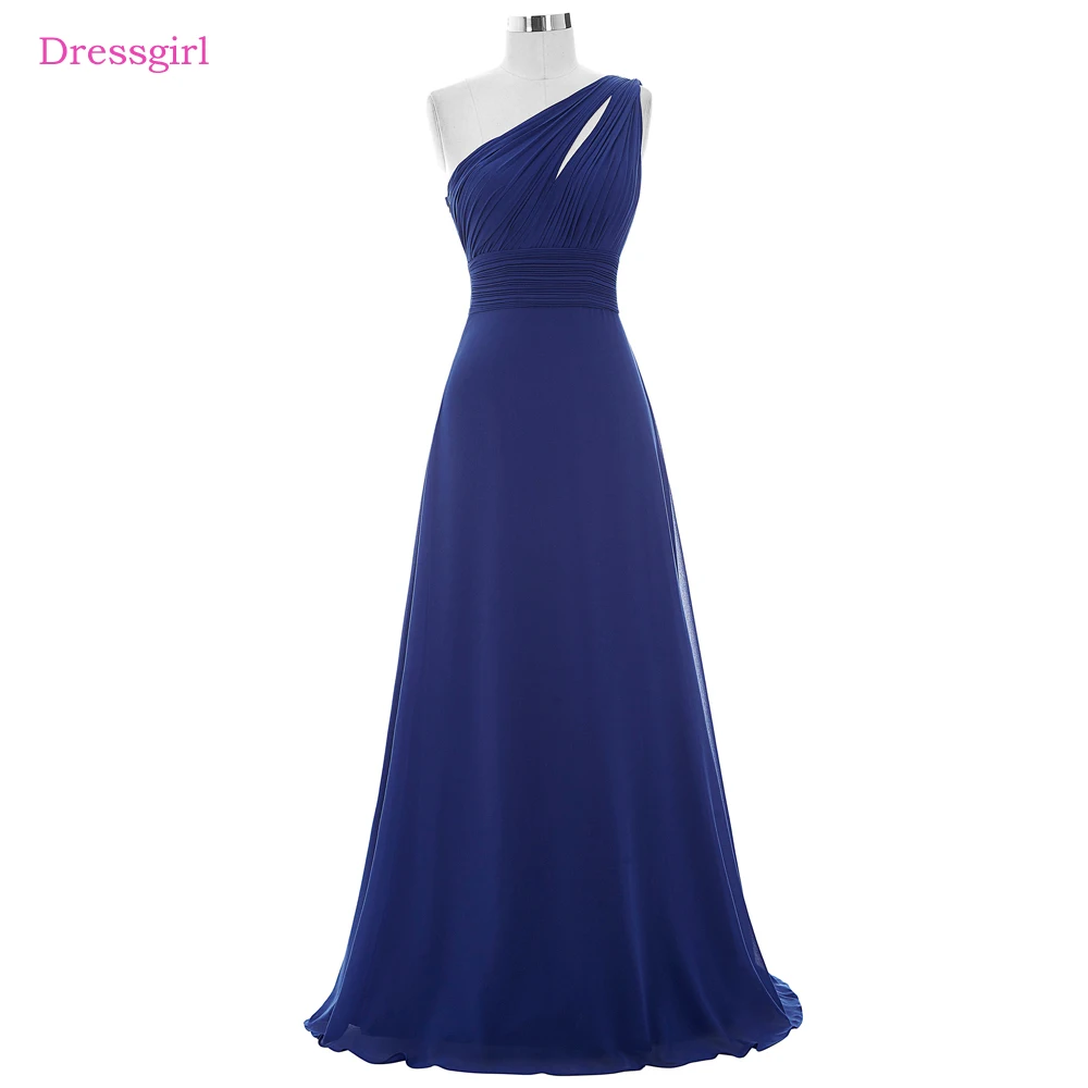 

Royal Blue Cheap Bridesmaid Dresses Under 50 A-line One-shoulder Chiffon Backless Long Wedding Party Dresses