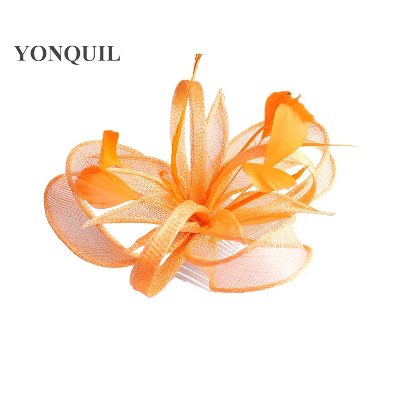 yellow bridal millinery sinamay fascinators hair comb fashion feather accessories popular occasion headwear women party hat |