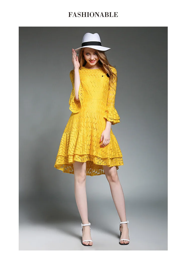 2018 Новинка осени загружен талии нерегулярных листьев лотоса кружева модное