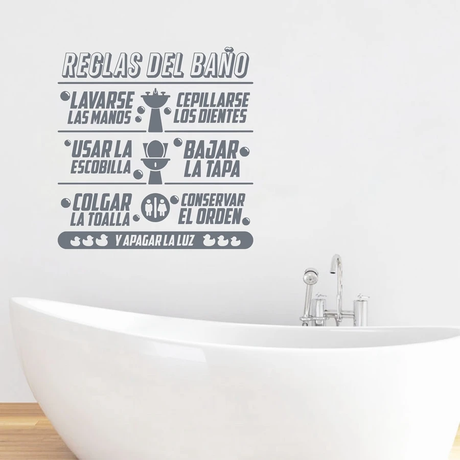 Spanish Bathroom Rules Quotes Vinyl Wall Sticker Children Art Design Decals Mural wall sticker home Wallpaper | Обустройство дома