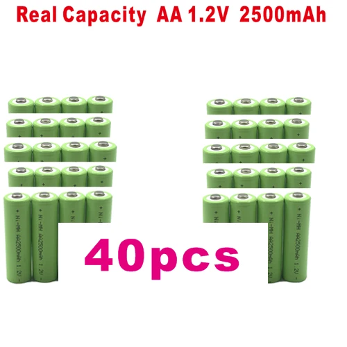 40 PCS Lanzhd 2500mAh AA Аккумуляторная батарея 2A NiMH батарея 1,2 V перезаряжаемые батареи для дистанционного управления игрушечной камеры(4 шт-40 шт - Цвет: 40 PCS