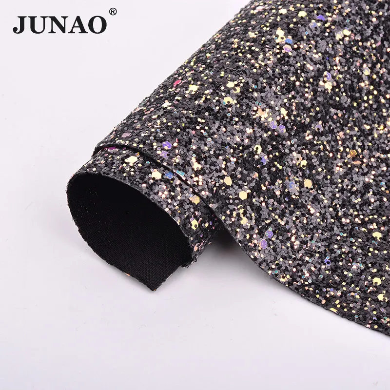 Black AB JUNAO, 20x34 см, блестящая ткань, искусственная кожа, искусственная кожа, синтетическая сетка, отделка, шитье, блестки, аппллик для рукоделия - Цвет: Black AB