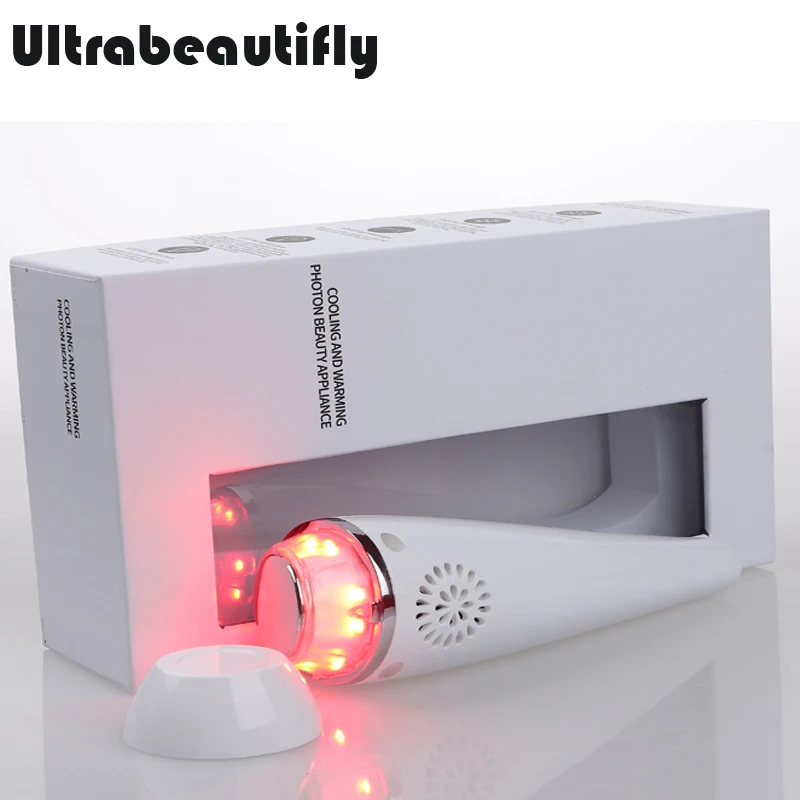 

Electric Sonic Vibration Heating Cooling Blue Red Led Photon Rejuvenation Shrink Pores Face Skin Smoothing Firming Beauty Device