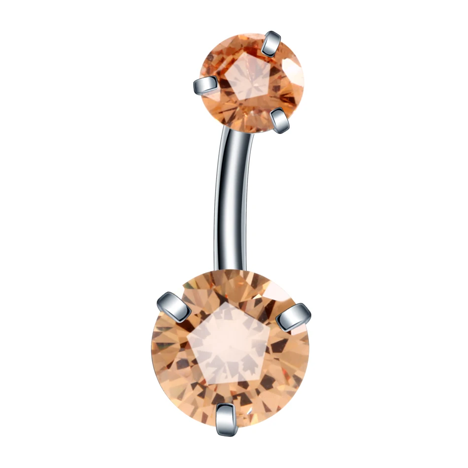 Champagne Zircon 1 шт., стальное, хрустальное, циркониевое ювелирное изделие для тела, пупка, кольца, пирсинг, пупка, стержни, гвоздики, серебряный цвет, Ombligo, Nombril, пирсинг, ювелирные изделия - Окраска металла: Champagne Zircon