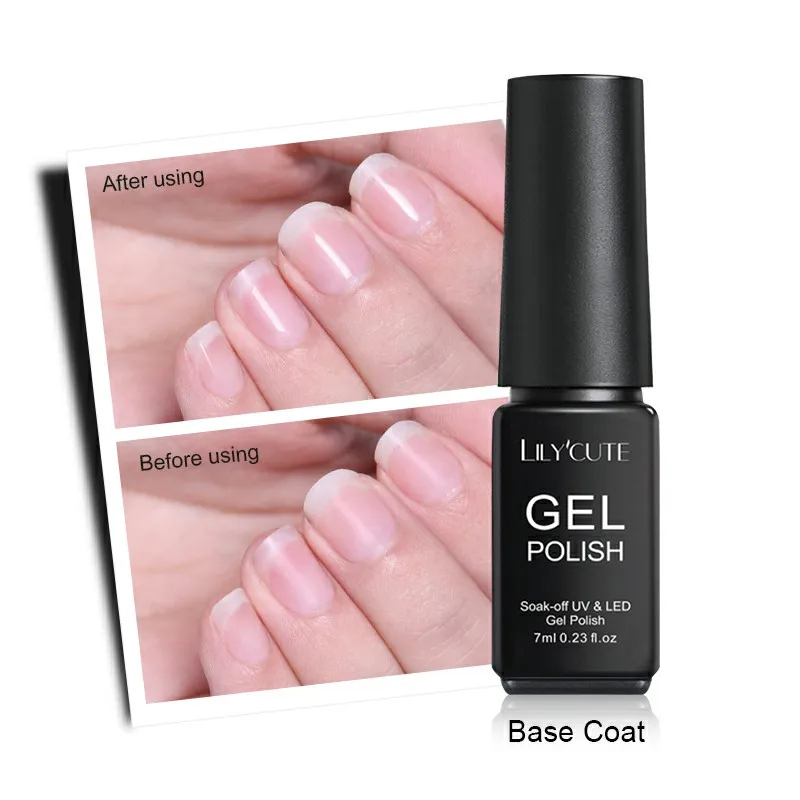 Base Coat LILYCUTE 7 мл 146 Цвета Гель-лак для ногтей розовый синий и красный цвета Блеск УФ-гель био-Гели Soak off! полупостоянная светодиодный длительный Гель-лак для ногтей, Лаки - Цвет: Base Coat