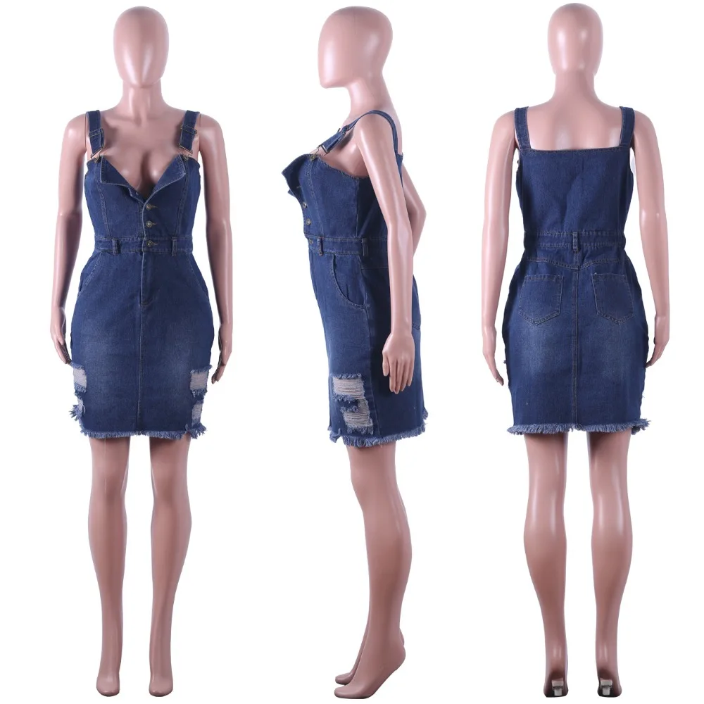 Регулируемый ремень v образный вырез пуговицы джинсы сексуальное платье