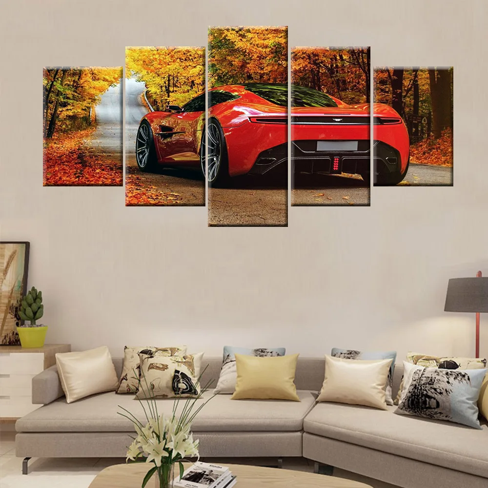 5 Pieces HD Wall Art Canvas Painting Prints Home Decoration Aston Martin Red Sport Car Modular Pictures Artwork | Дом и сад
