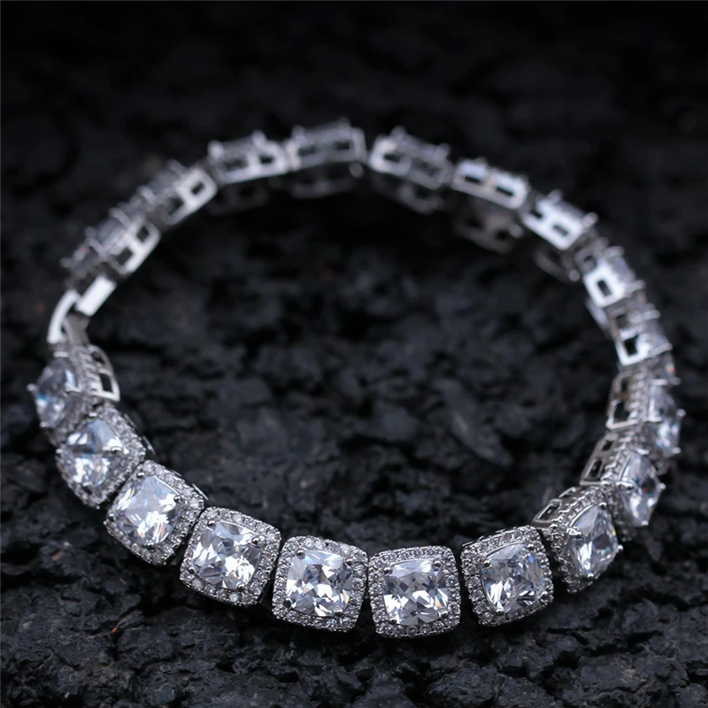 Хип-Хоп 10 мм 1 ряд Bling Iced Out кубического циркония браслет геометрический квадратный AAA CZ камень теннисная цепь браслеты для мужчин и женщин ювелирные изделия