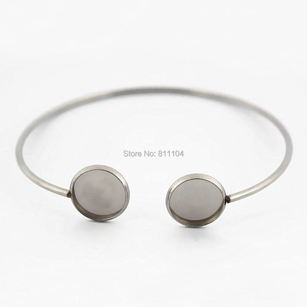 Stainless Steel Open Cuff Bangle Findings with Double 12mm Round Smooth Bezels Resin Glass Cabochons Bracelet Bases DIY Making | Украшения