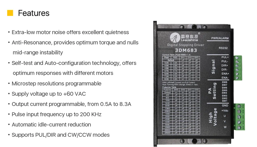 Cloudray Leadshine 3 фазы 3DM683 Драйвер шагового двигателя 20-60VDC 0,5-8.3A
