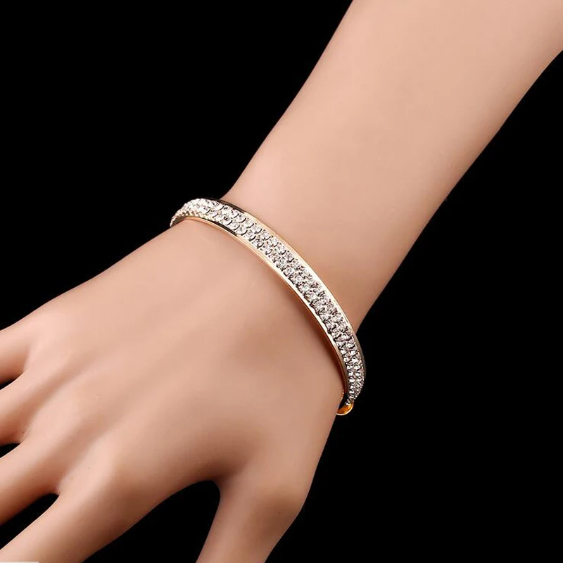 1 шт. Женский Золотой/серебристый с кристаллами манжета Шарм Bangel pulseiras para as mulheres love