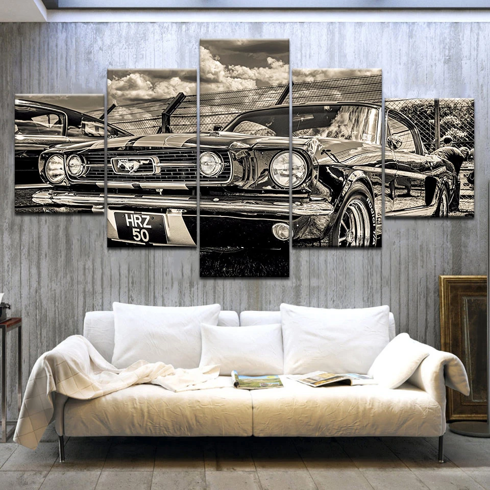 5 шт. винтажных картин на холсте с изображением спортивного автомобиля Ford Mustang 1965 |