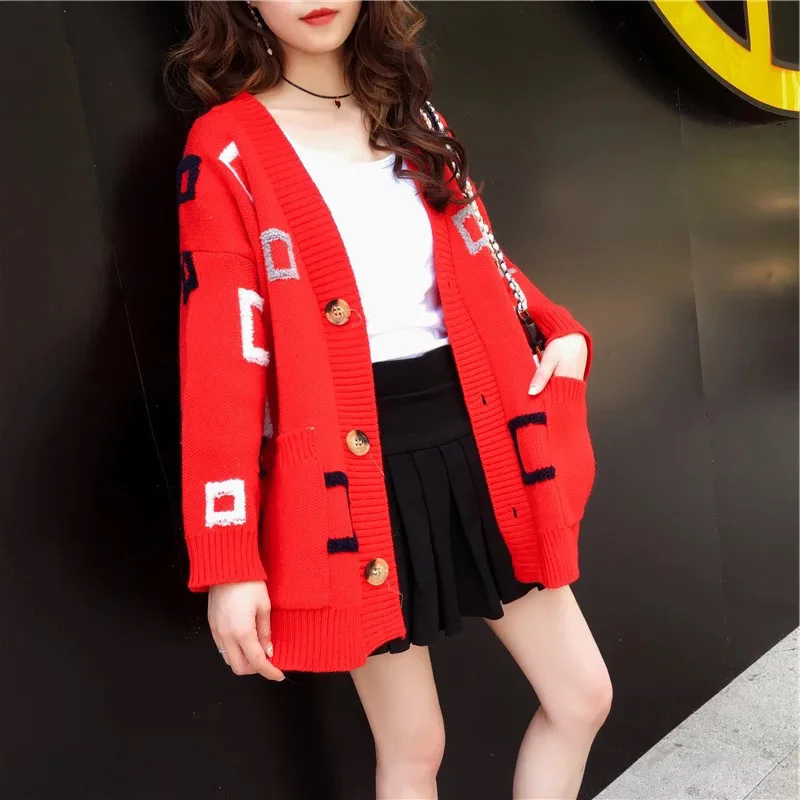JH1835 Red HSA ropa mujer verano однобортное женское вязаное пальто большого размера с v-образным вырезом свитер кардиганы зимняя верхняя одежда топы - Цвет: JH1835 Red