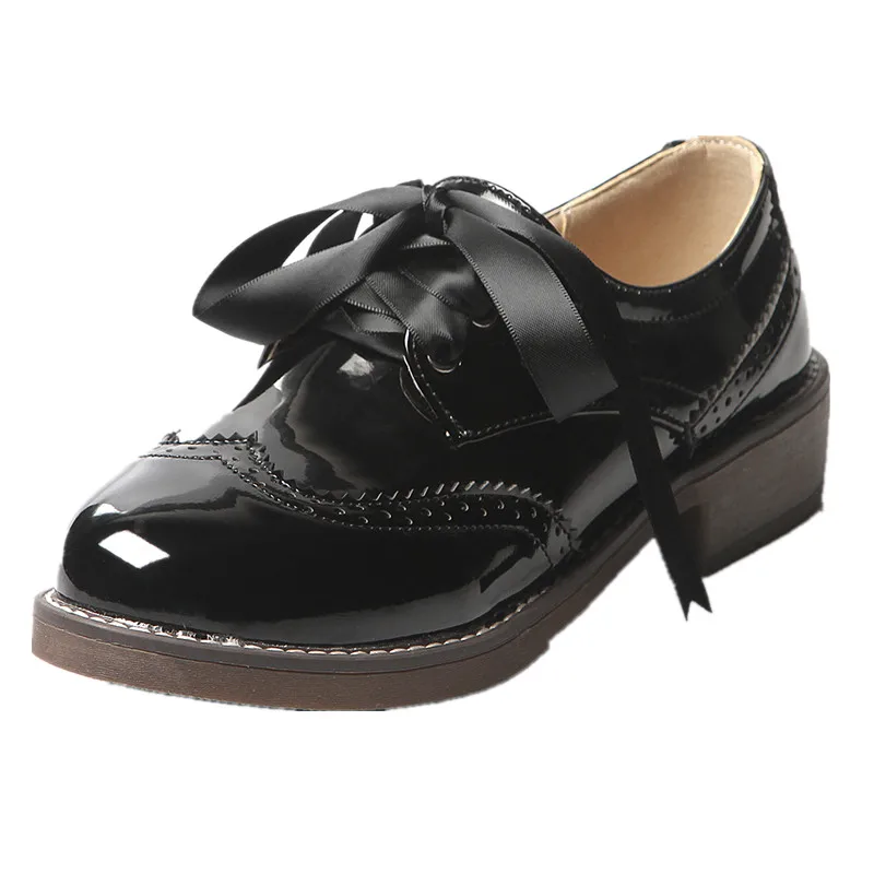 Обувь из лакированной кожи женская обувь в стиле ретро с круглым носком