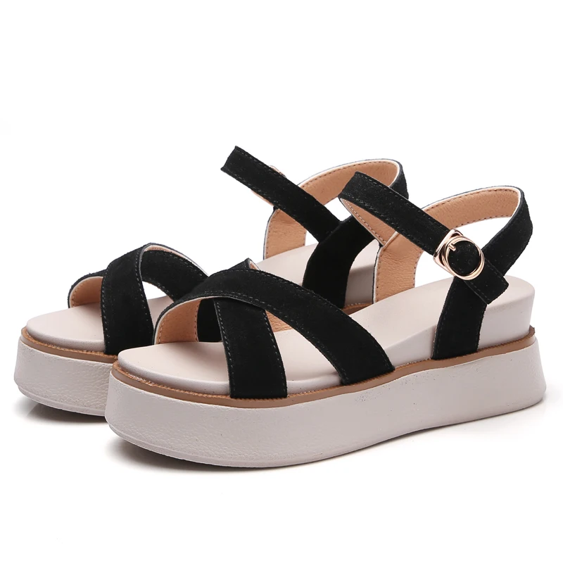 Летние дышащие замшевые сандалии высокого качества Модные женские босоножки с