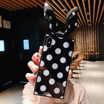 2 Милый кролик Банни Ухо Телефон чехол для iphone 6 6 S 7 8 Plus квадратное закаленное стекло телефон задняя крышка для iphone Xs Xr Xsmax чехол - Цвет: 2