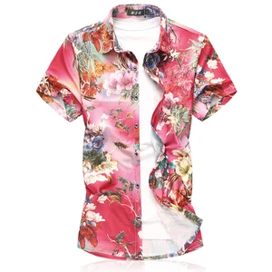 Мужская модная шелковая гавайская рубашка с коротким рукавом, Мужская Летняя Повседневная рубашка с цветочным принтом, мужская рубашка размера плюс 3XL 4XL 5XL 6XL 7XL, Прямая поставка