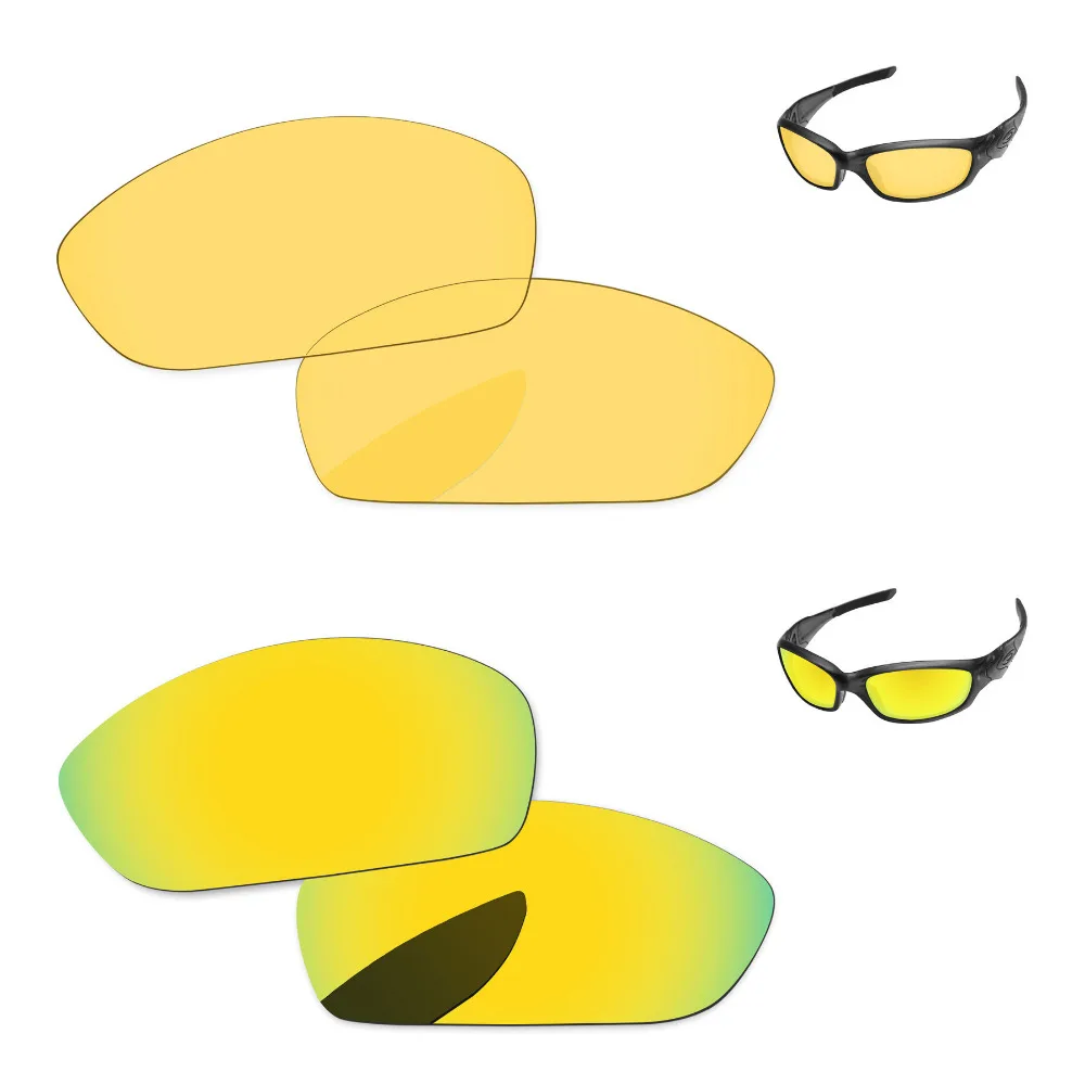 

24K золото и кристалл желтый 2 пары зеркальные Сменные линзы для прямой куртки 2007 солнцезащитные очки оправа 100% UVA & UVB защита