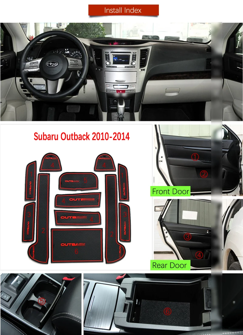 Anti-Slip Gate Slot Mat Rubber Coaster for Subaru Outback 2010 2011 2012 2013 2014 Non-silp Mats Accessories Sticker Car Styling |