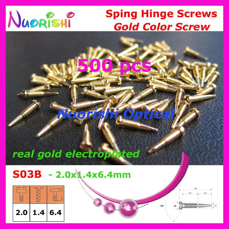S03B Gold 201464 500 500 шт. или 200 шт. очки пружинным шарниром винты маленькая посылка очки винты для очков 2,0X1,4X6,0/6,4/7,5 мм или 2,0X1,2X6,0 мм - Цвет оправы: S03B Gold 201464 500