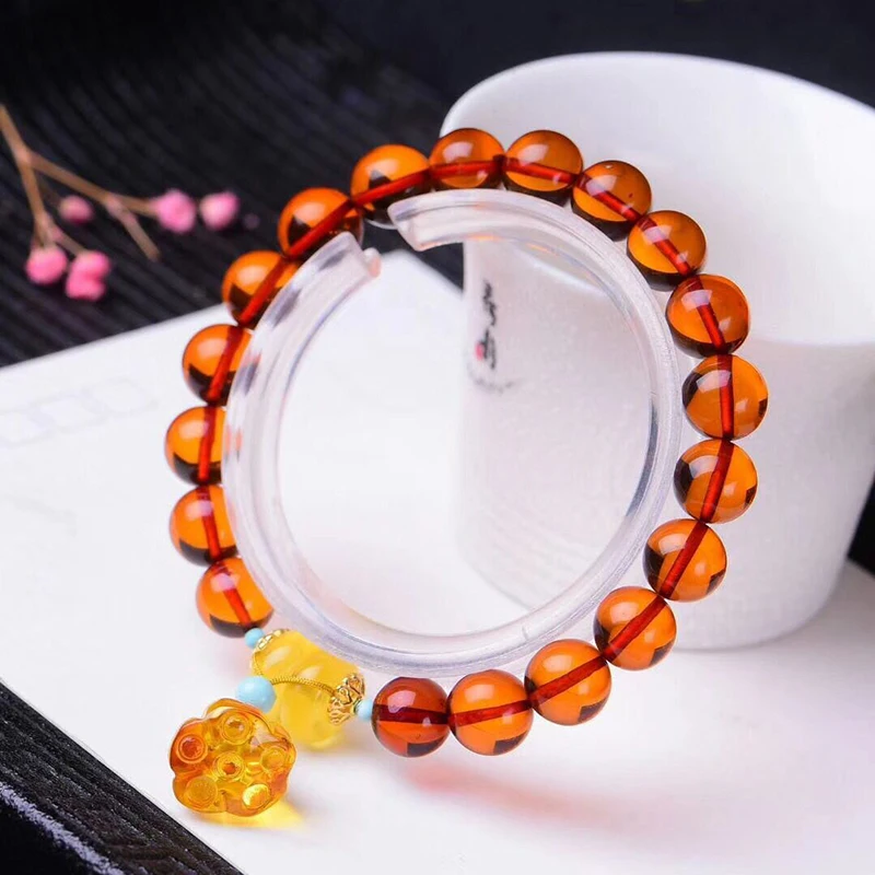 Изящные темно желтые руда Яркие Браслеты из натурального камня с лотосом