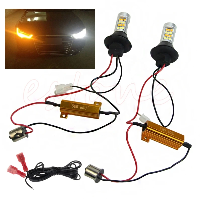 1 пара BAU15S 42 светодиодный 2835 SMD 50 Вт и 2 шт./компл. T20 7440 двухцветный переключаемый