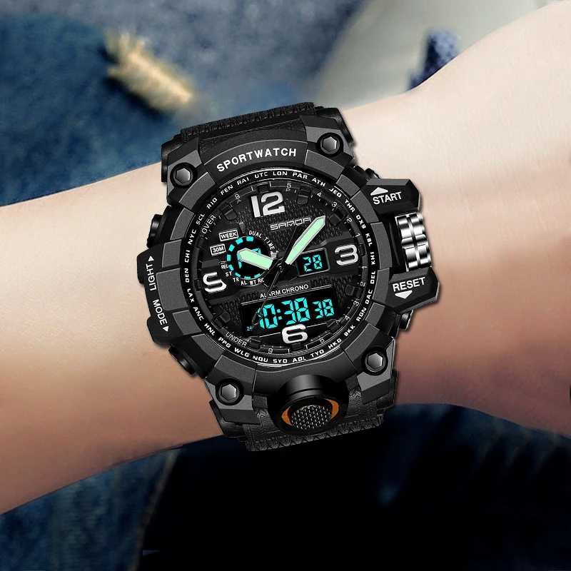 SANDA спортивные часы для мужчин двойной дисплей наручные светодиодные