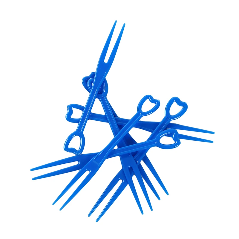 Blue 200 шт./упак. одноразовые Пластик фруктовый торт вилки для Одежда для свадьбы, дня рождения Аксессуары для посуды небольшие фруктовые Мини Фруктовый Торт знак - Цвет: Blue