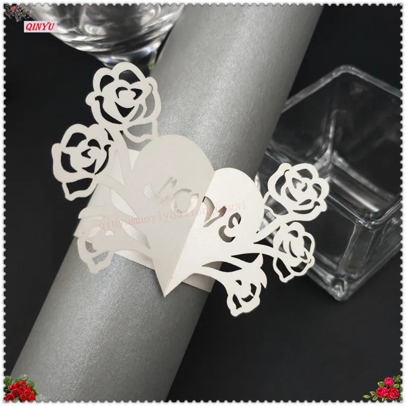 100 шт./лот перламутровые бумажные кольца для салфеток в форме сердца украшения