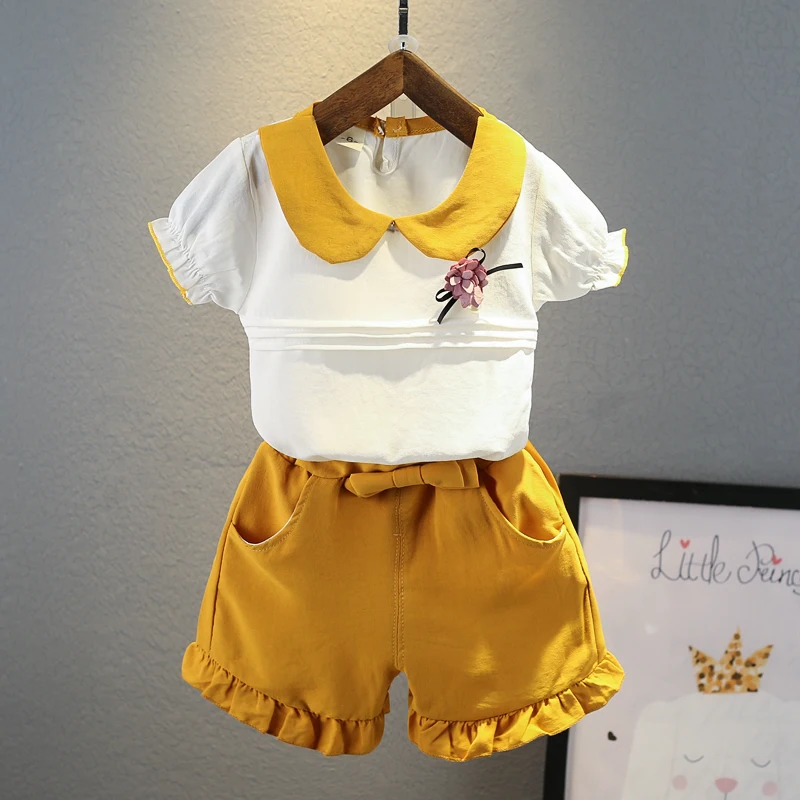 2019 г. комплекты одежды для маленьких девочек модные летние хлопковые топы + шорты
