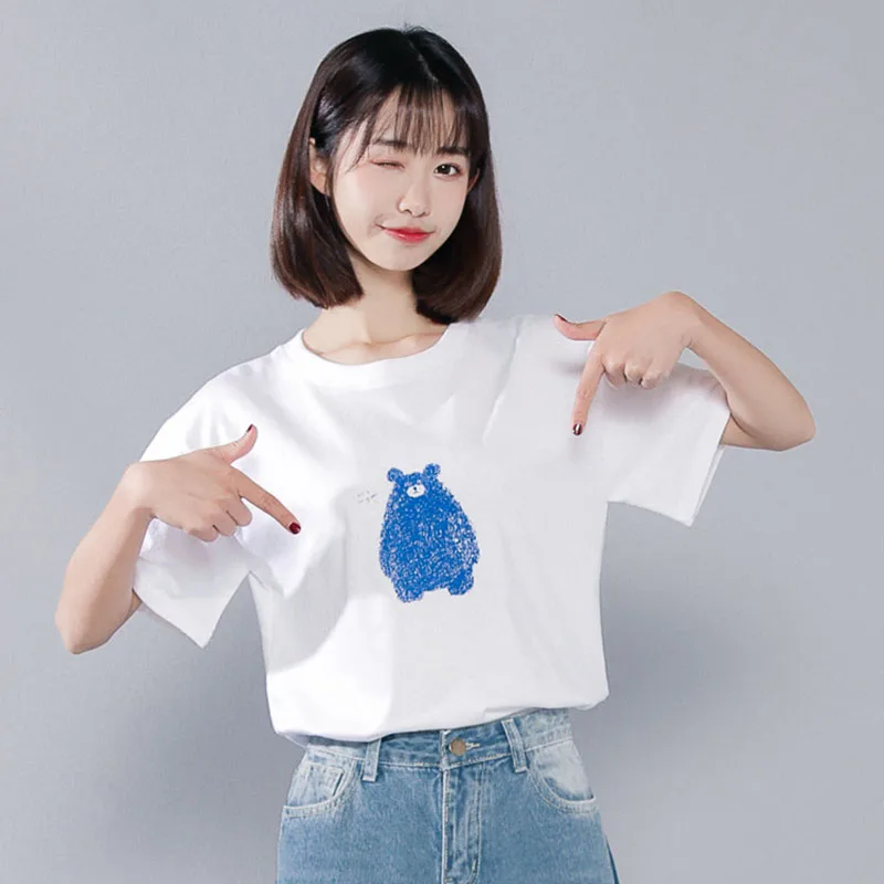 Женская футболка в Корейском стиле Ulzzang летняя Харадзюку Kawaii одежда для школьниц