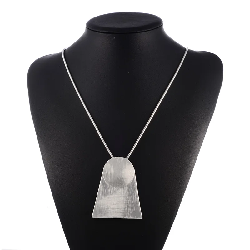 Shineland 2020 Hot Sale Punk Statement Round Geometric Handmade Wire Drawing Pendant Alloy Long Necklace Fashion Women Jewelry | Украшения