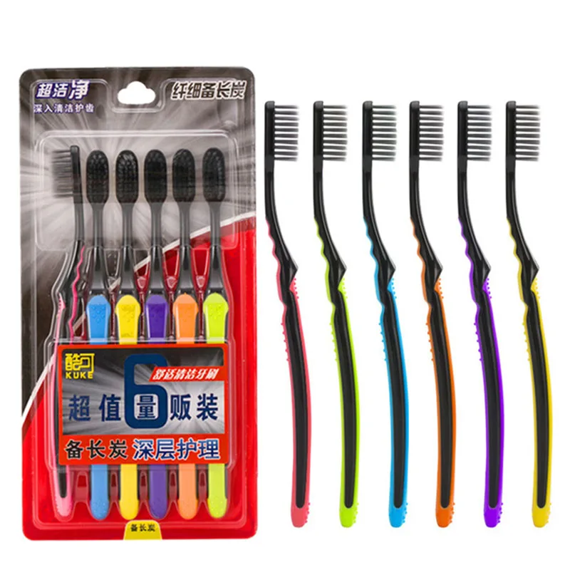 Новая зубная щетка из бамбука 6 шт./партия древесного угля для чистки зубов