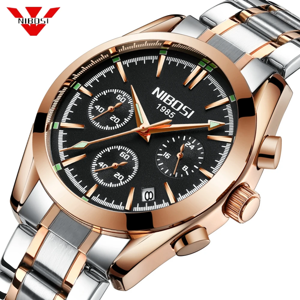 

NIBOSI Business Men Watch Luxury Brand Stainless Steel Wrist Watch Chronograph Army Arch Glass Quartz Watches Relogio Masculino