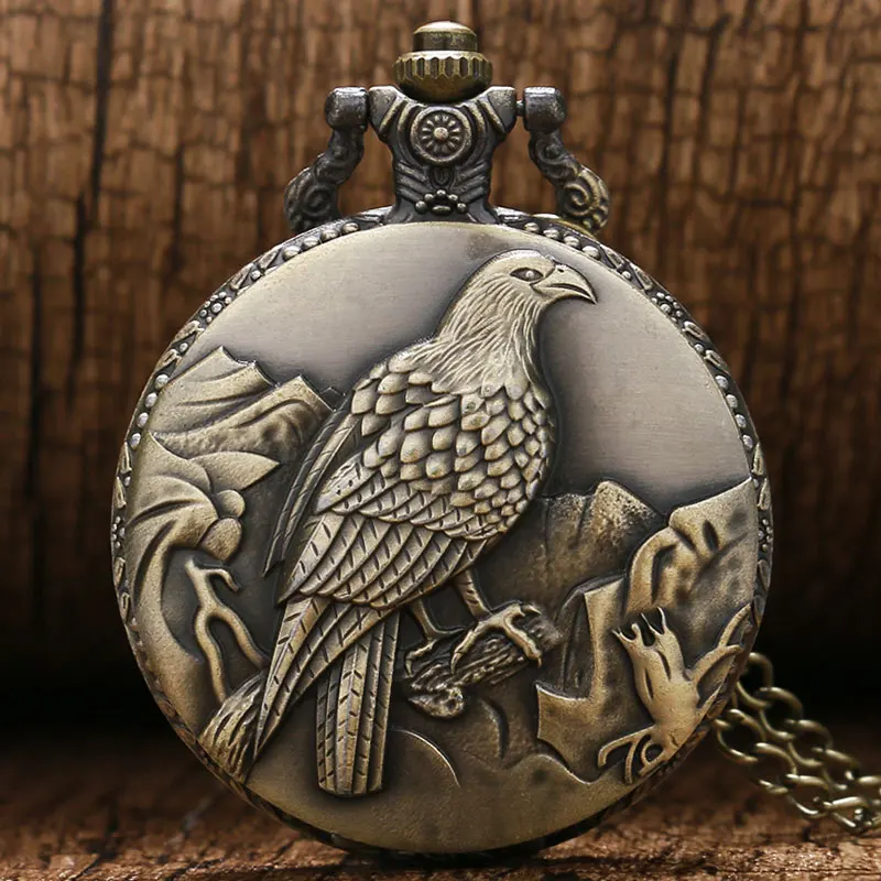 

Vintage Bronze Eagle Pattern Pocket Watch Men Women Quartz Watches with Necklace Chain