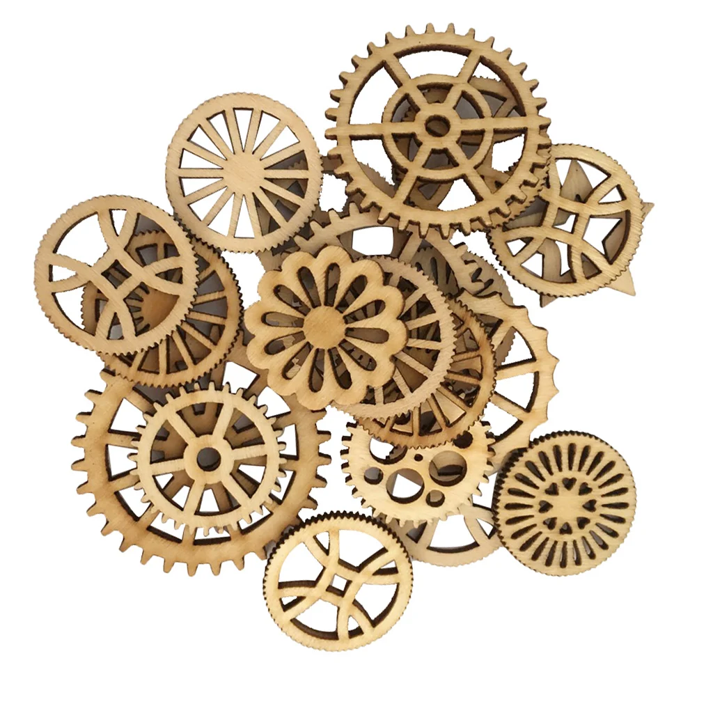 50 штук шикарных смешанных деревянных шестеренок вырезы ремесленные украшения