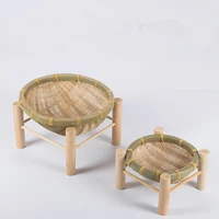 handmade woven bamboo fruit basket wicker straw food bread organizer kitchen storage decorative gift small dish round plate