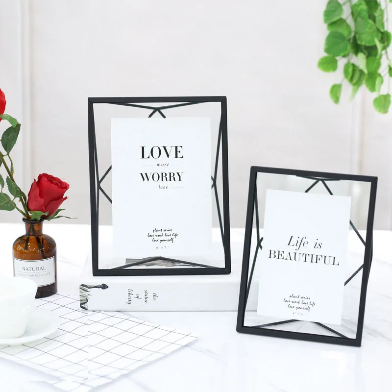

Modern creative simple 467 inch photo metal geometric photo frame decoration set ins plant specimen box