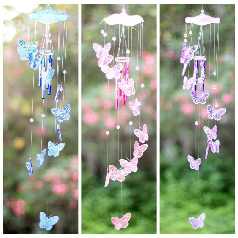Хрустальный колокольчик с бабочками 3 цвета украшение для сада подарок двора